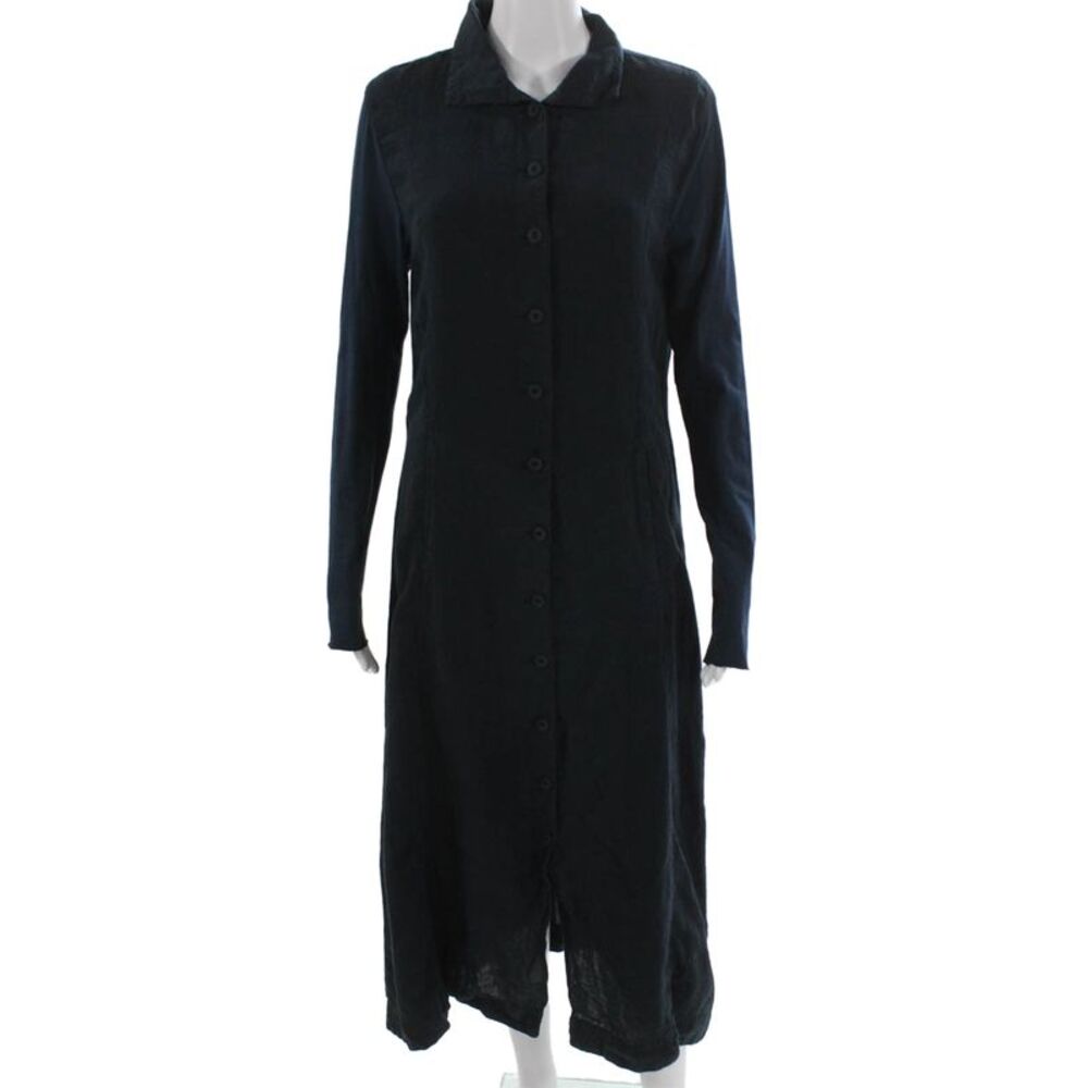 Elemente Clemente Women Blue Linen Shirt Dress Longsleeve Midcalf Size 2